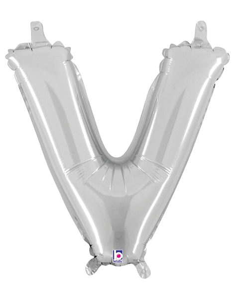14in Betallic Air-Filled Silver Letter V Balloon - Joker Party Supply