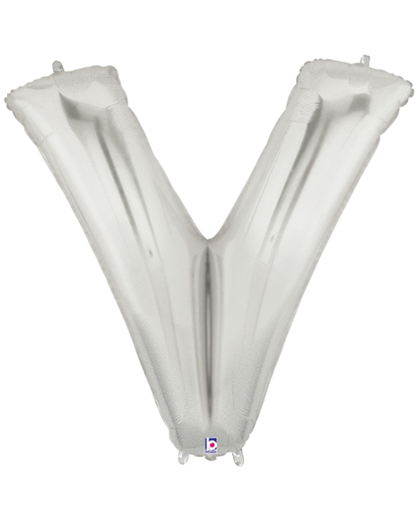 34in Betallic Silver Letter V Megaloons - Joker Party Supply