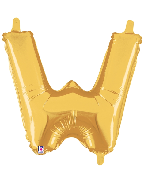 14in Betallic Air-Filled Gold Letter W Balloon - Joker Party Supply