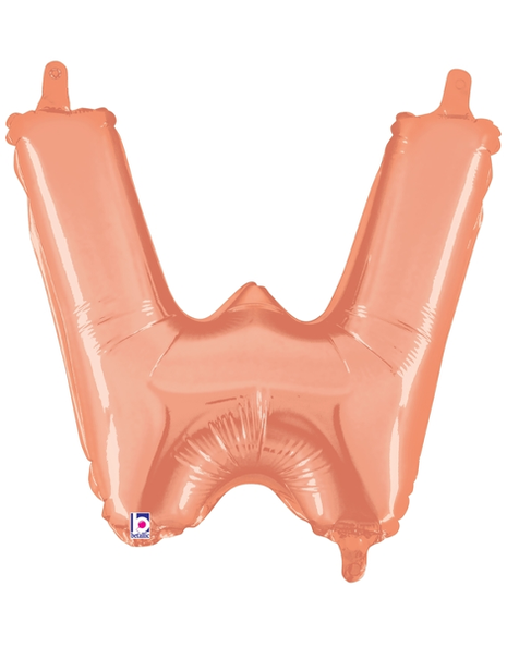 14in Betallic Air-Filled Rose Gold Letter W Balloon - Joker Party Supply