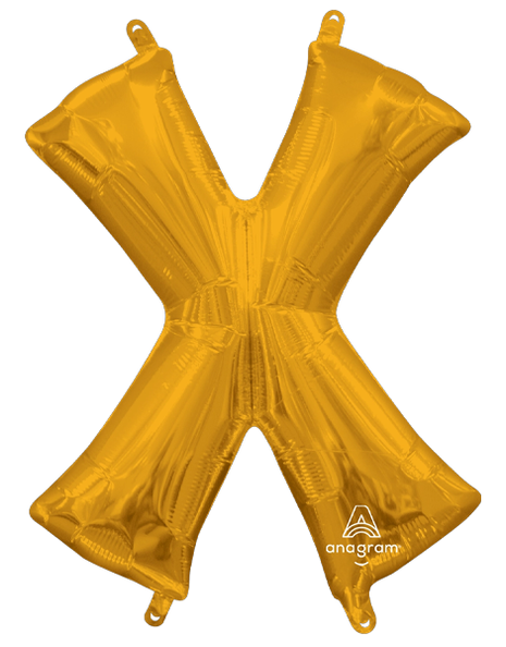 16in Anagram Air-Filled Gold Letter X Balloon - Joker Party Supply