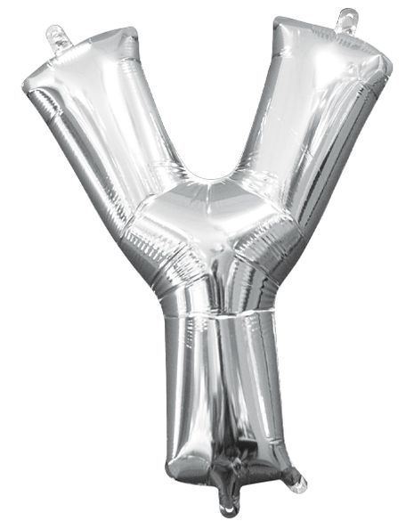 16in Anagram Air-Filled Silver Letter Y Balloon - Joker Party Supply