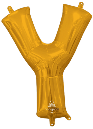 16in Anagram Air-Filled Gold Letter Y Balloon - Joker Party Supply