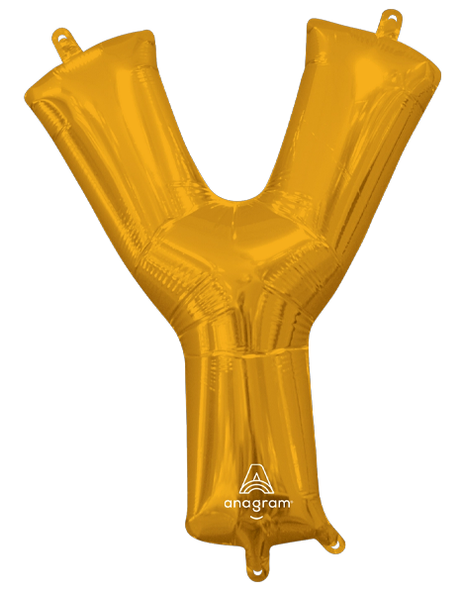 16in Anagram Air-Filled Gold Letter Y Balloon - Joker Party Supply
