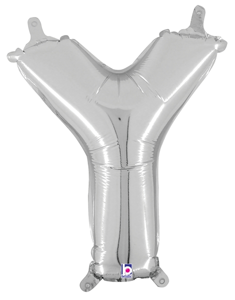 14in Betallic Air-Filled Silver Letter Y Balloon - Joker Party Supply